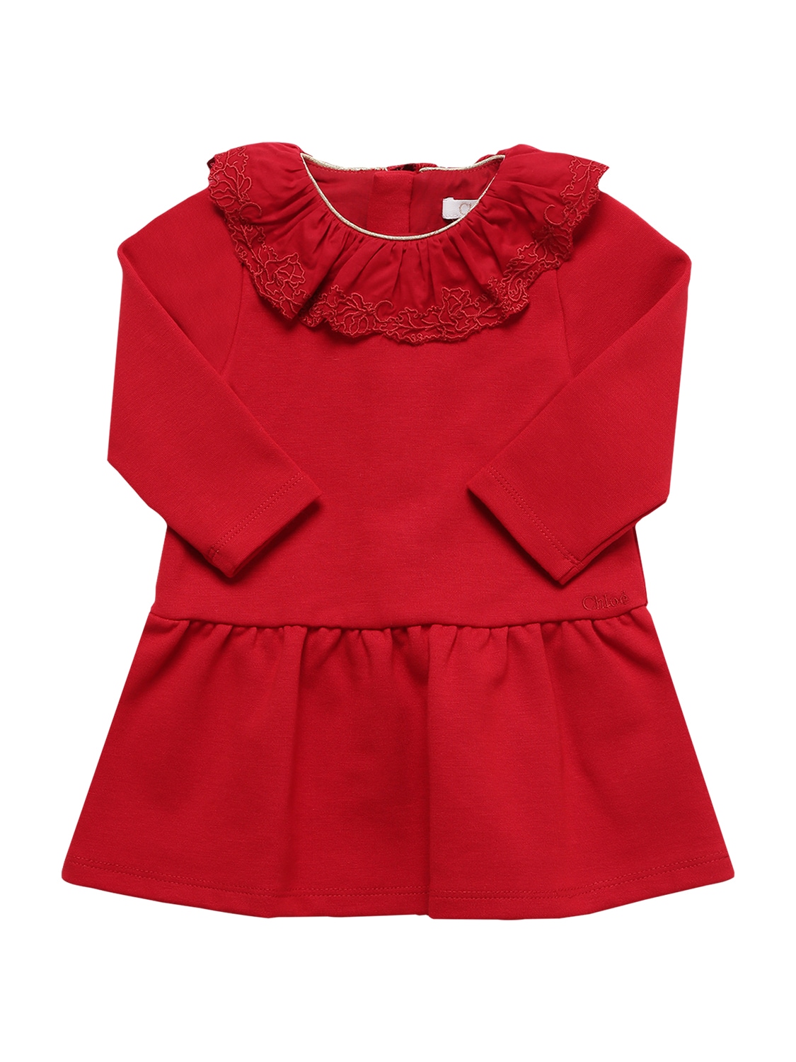 Chloé Kids' Milano Jersey Knit Dress W/ruffles In Red