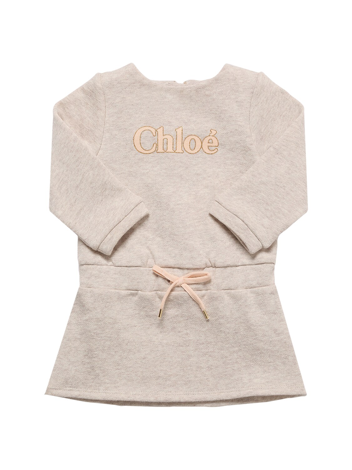 Chloé Kids' Logo Glitter Cotton Sweat Dress In Beige