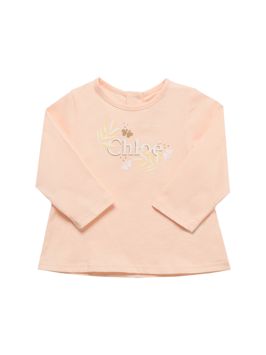 Chloé Kids' Logo Glitter Organic Cotton T-shirt In 핑크