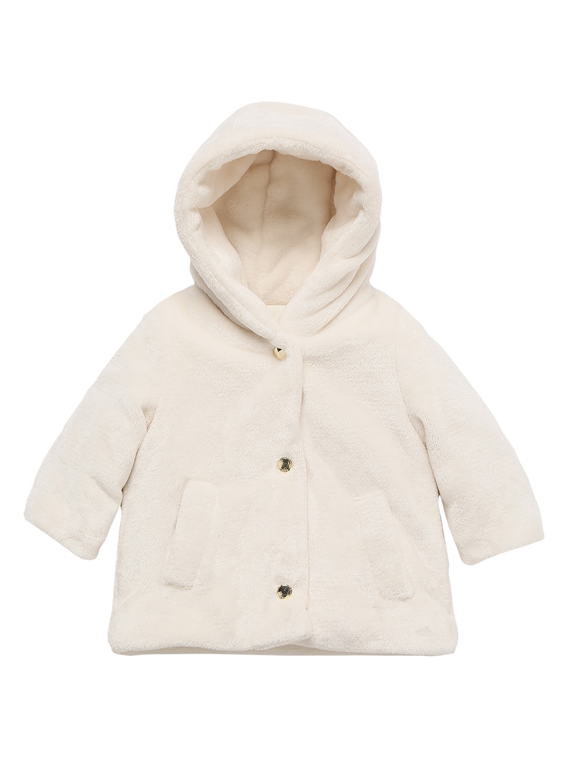 Chloé Kids' Hooded Faux Fur Coat In Off White