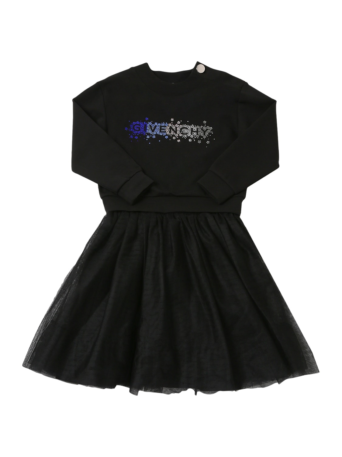 Givenchy Kids' Logo Glitter Milano Jersey & Tulle Dress In Black