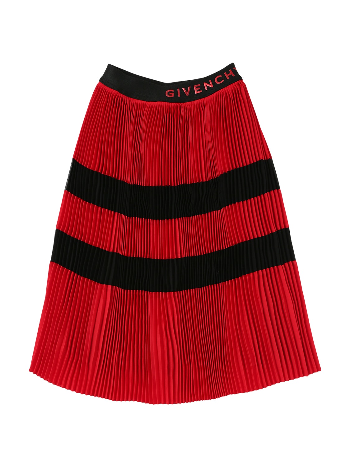 Givenchy Kids' Logo Print Pleated Midi Skirt In Red,black