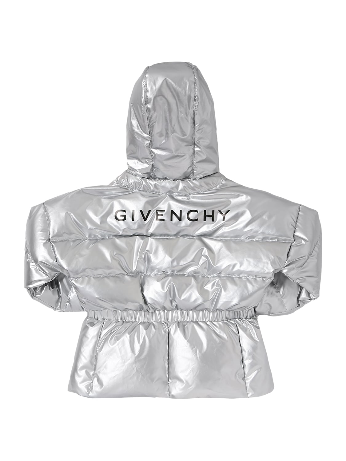 Givenchy Kids' Logo Print Hooded Nylon Puffer Jacket In Silver