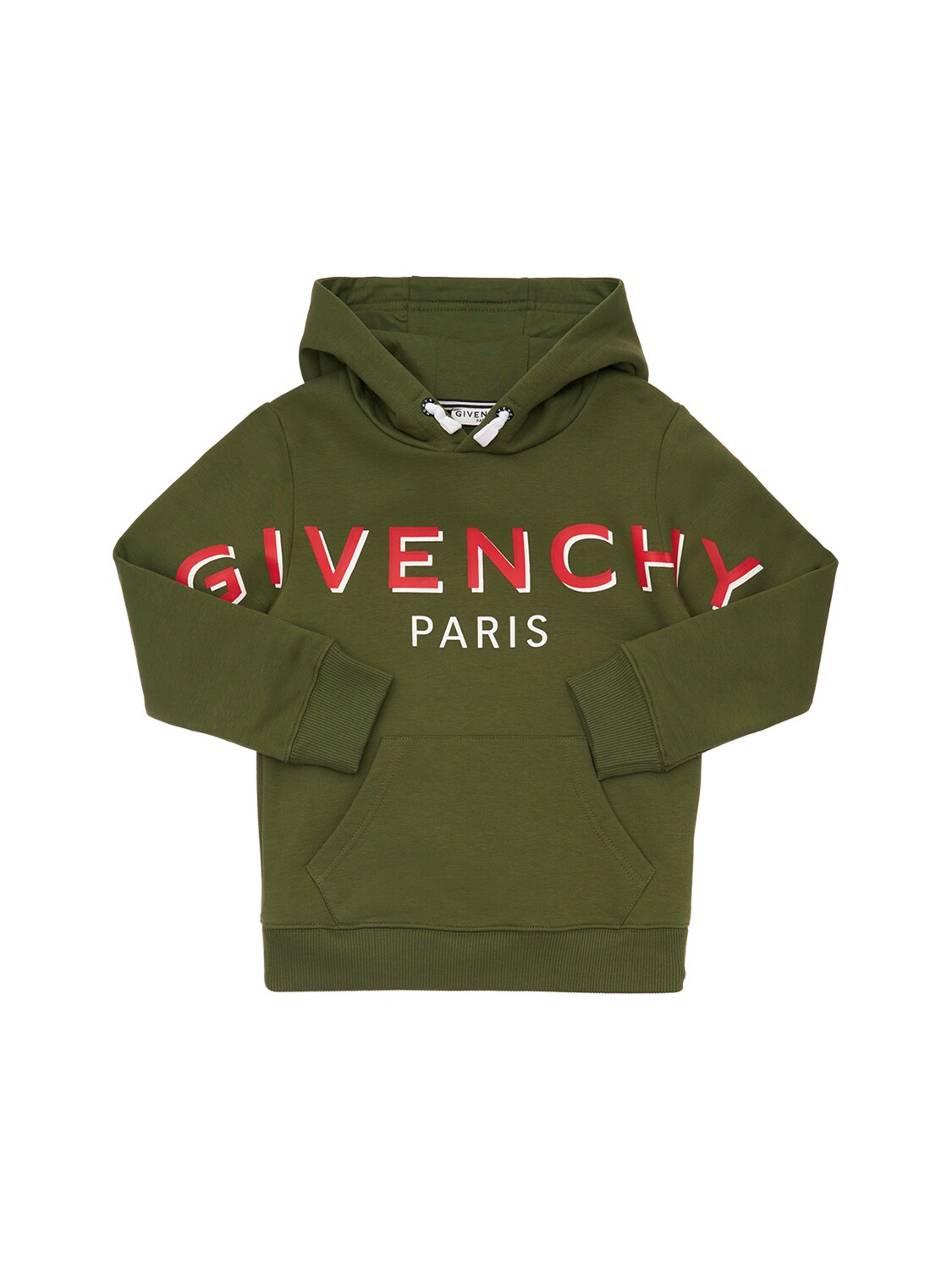 Givenchy Kids' Logo印花棉质连帽卫衣 In Military Green