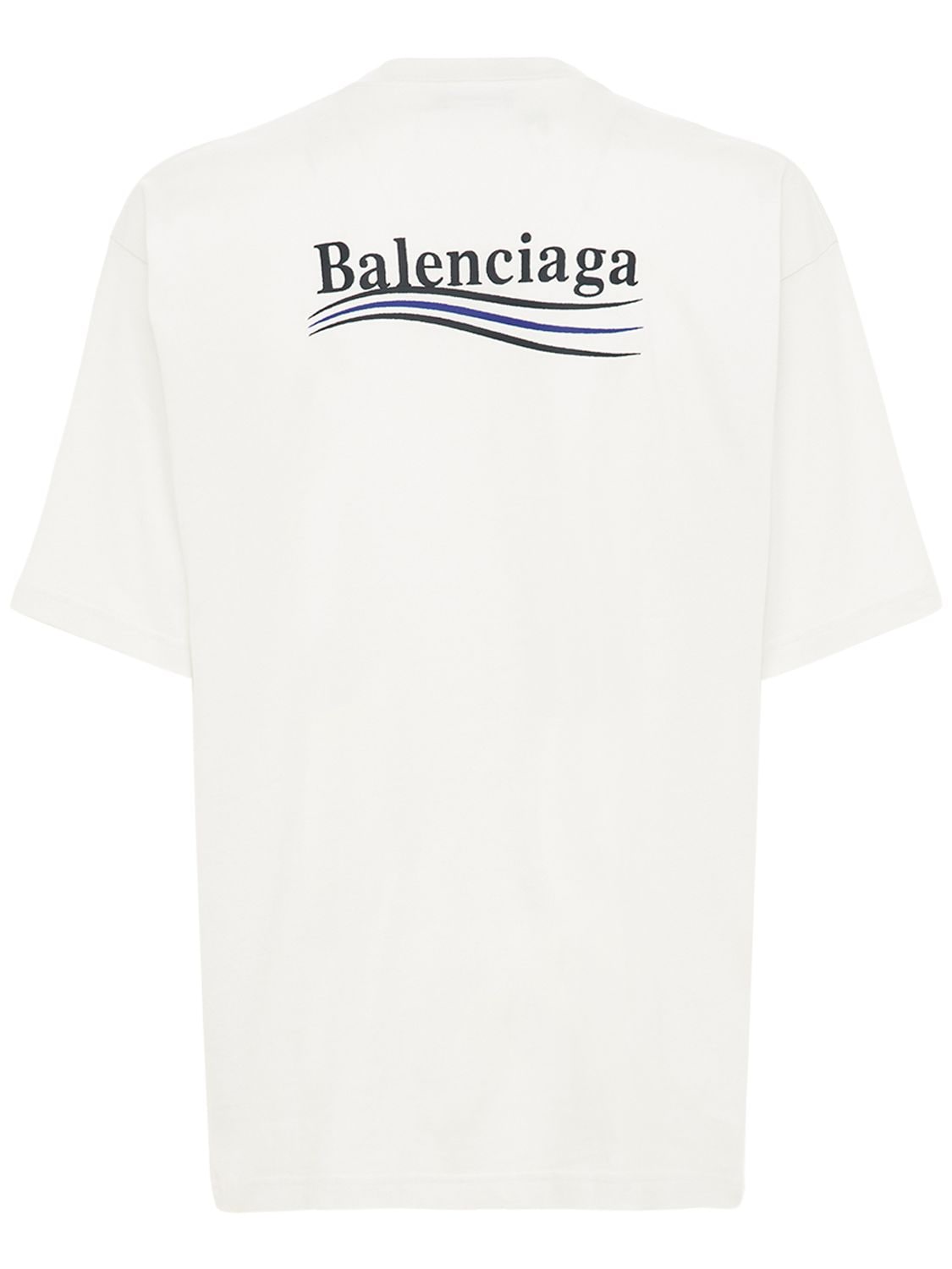 Shop Balenciaga Political Logo Cotton Jersey T-shirt In Dirty White