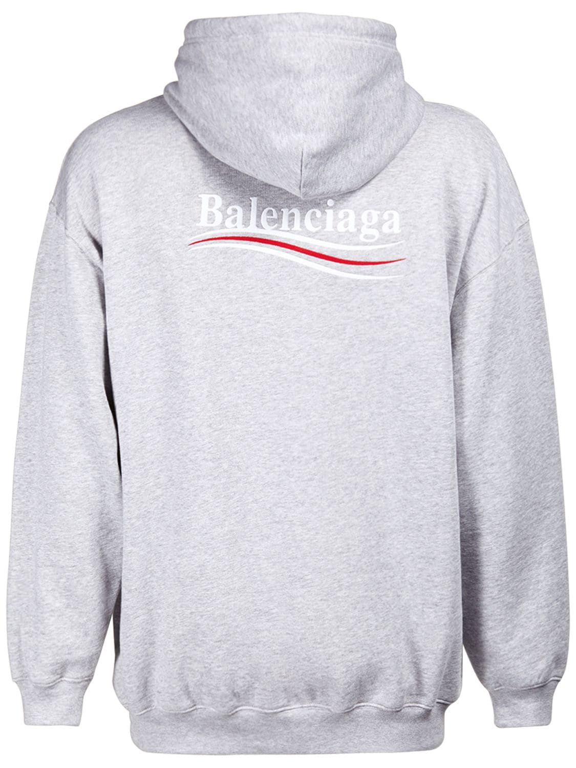 Shop Balenciaga Political Logo Embroidered Cotton Hoodie In Heather Grey