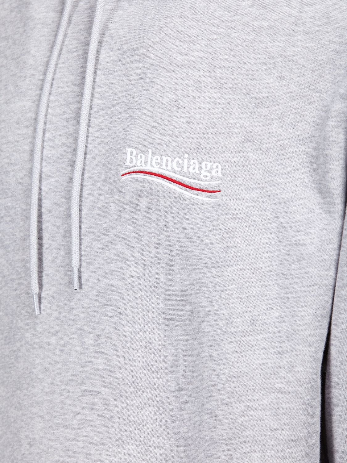 Shop Balenciaga Political Logo Embroidered Cotton Hoodie In Heather Grey