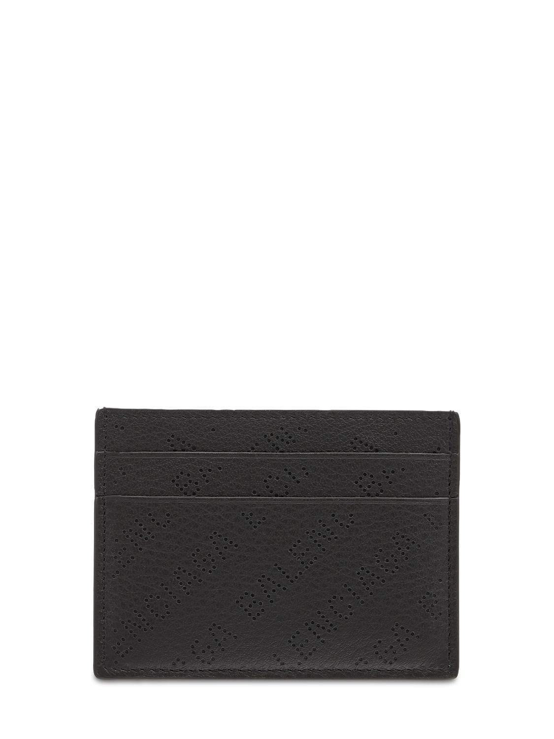 Balenciaga Logo Perforated Leather Card Holder In Black | ModeSens
