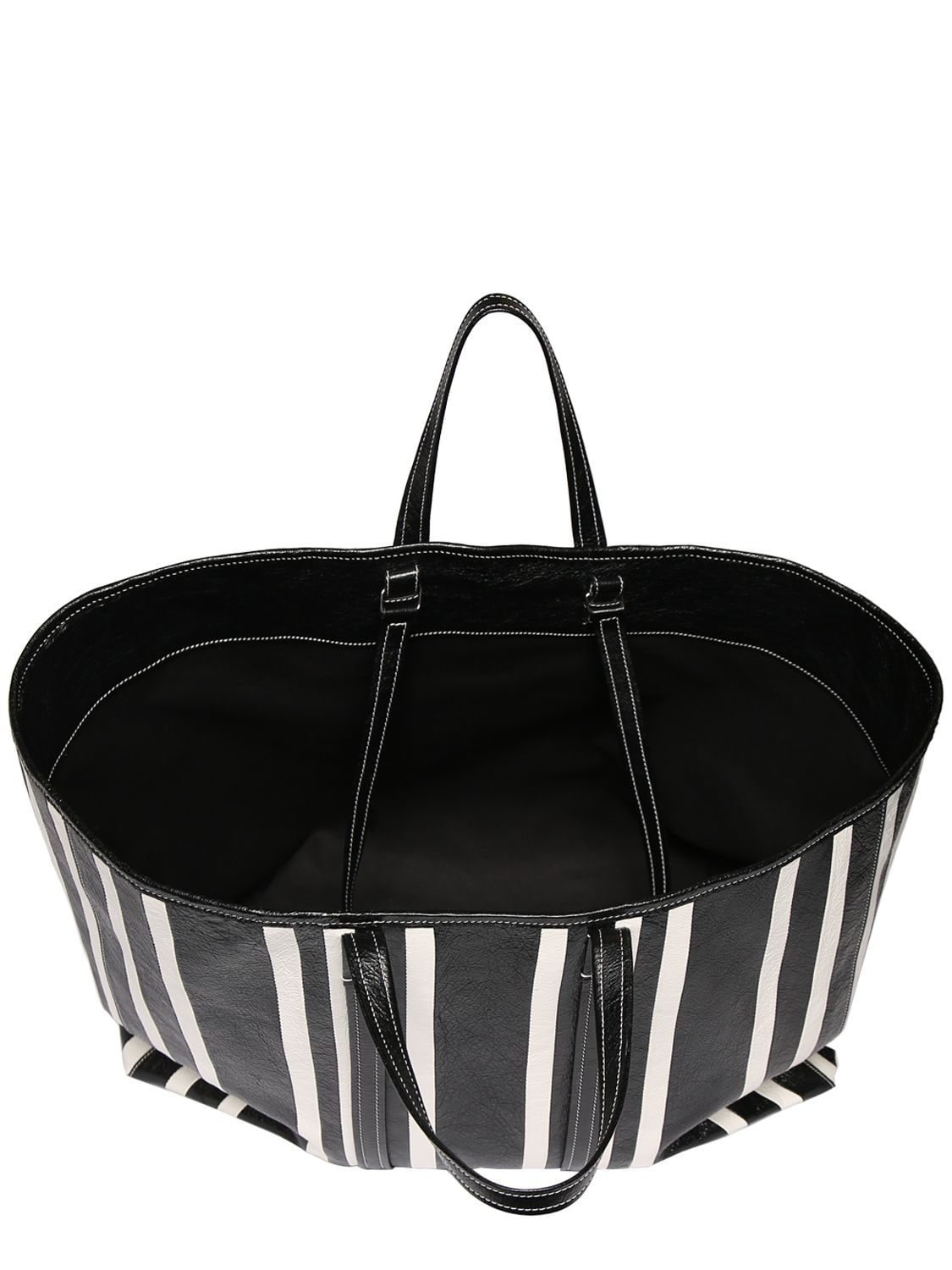Shop Balenciaga Striped Leather Tote Bag In Black,white