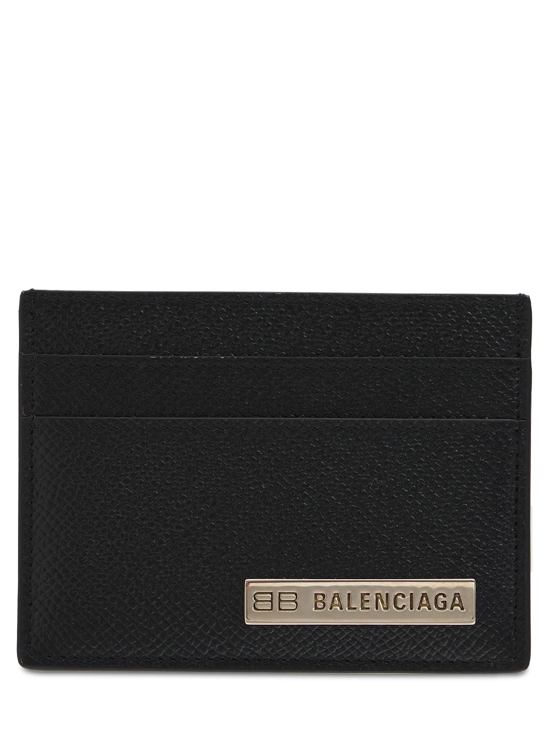 BALENCIAGA Metal Logo Leather Card Holder