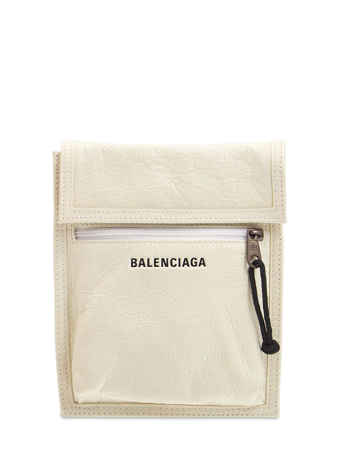 Balenciaga Small Explorer Leather Pouch W/ Strap In White