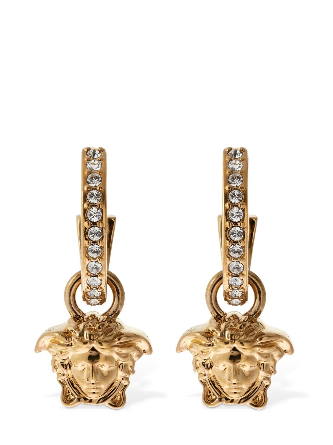 Versace Medusa Charm Crystal Drop Earrings In Crystal,gold | ModeSens