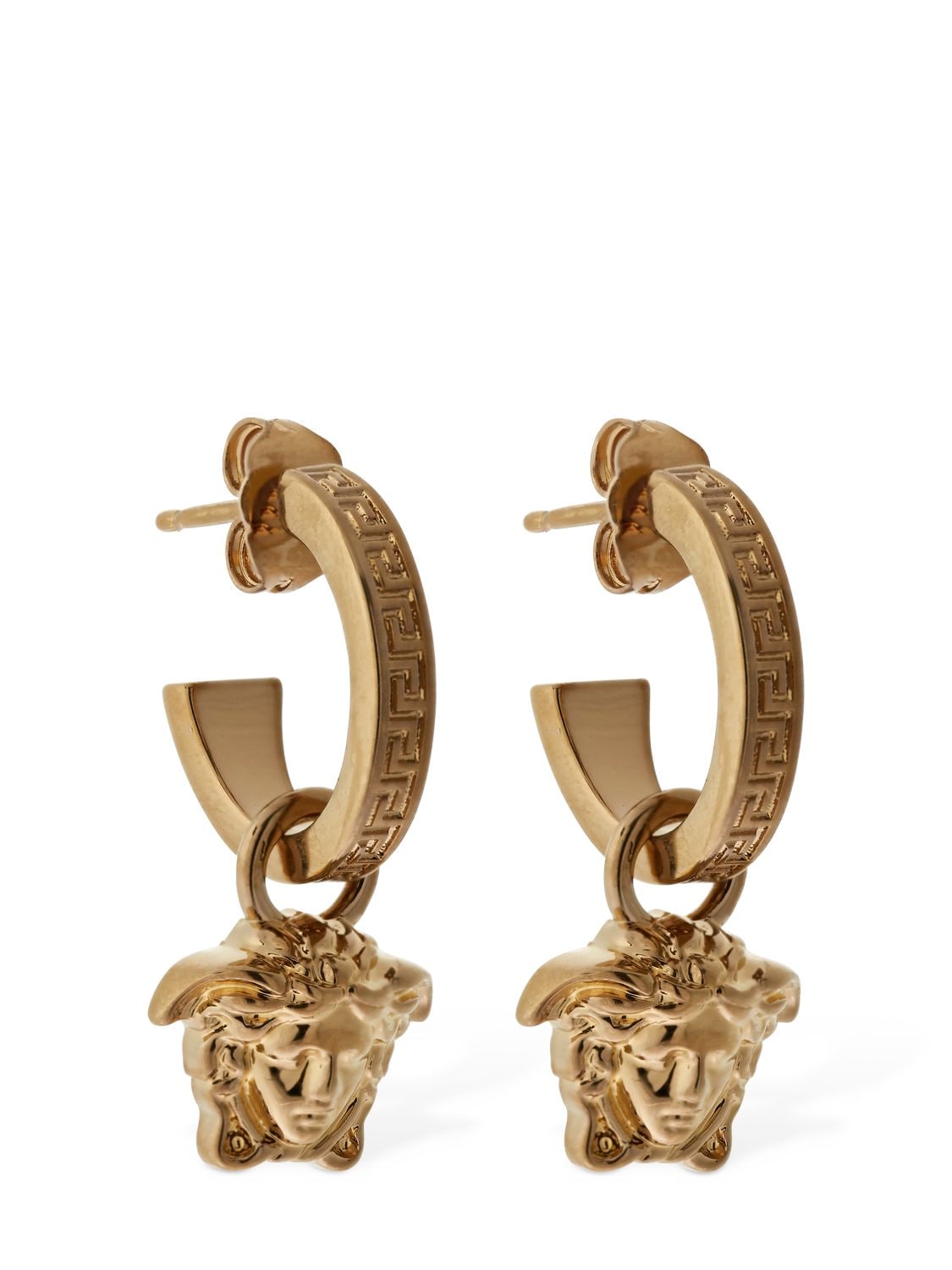 Versace Medusa Charm Greek Motif Drop Earrings In Gold