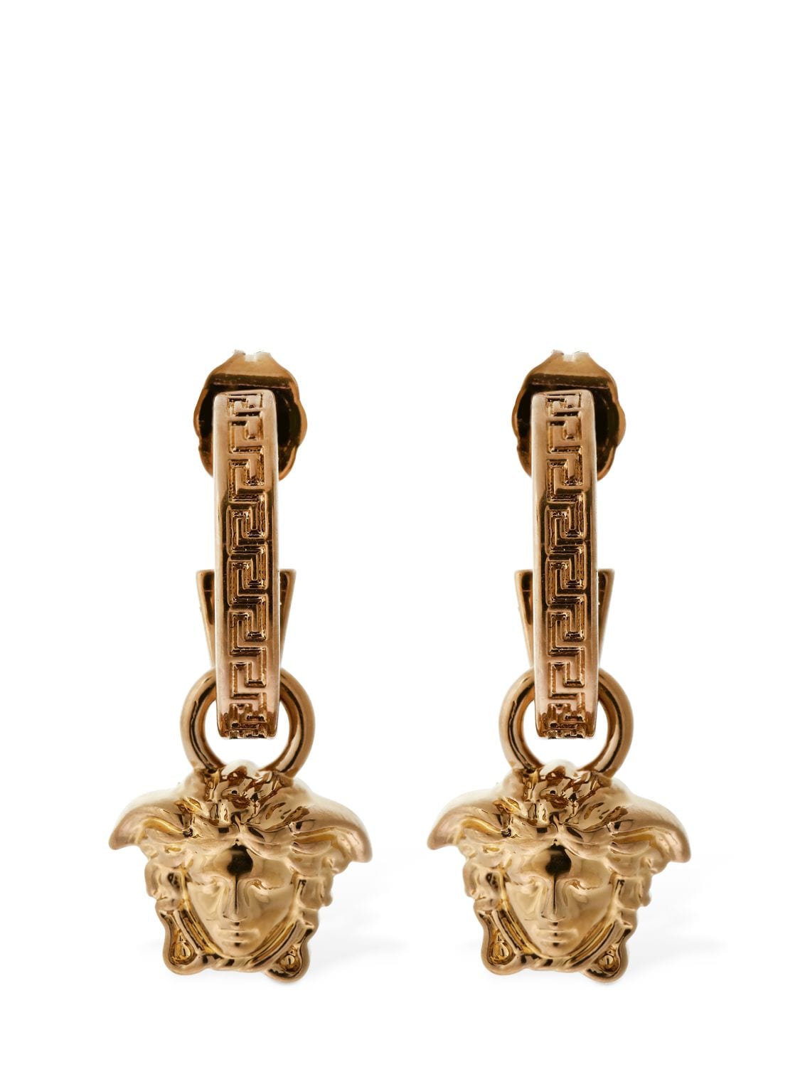 Shop Versace Medusa Charm & Greca Motif Hoop Earrings In Gold