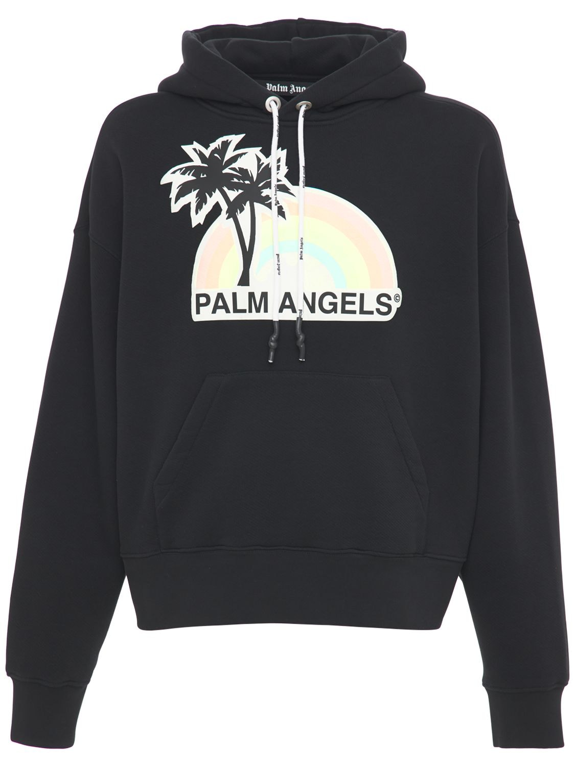 Palm Angels Felpa Lvr Exclusive Glow Rainbow Con Cappuccio Nero Luisaviaroma