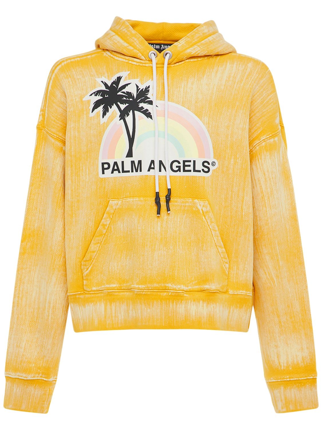 Palm Angels Felpa Lvr Exclusive Glow Rainbow Con Cappuccio Giallo Luisaviaroma