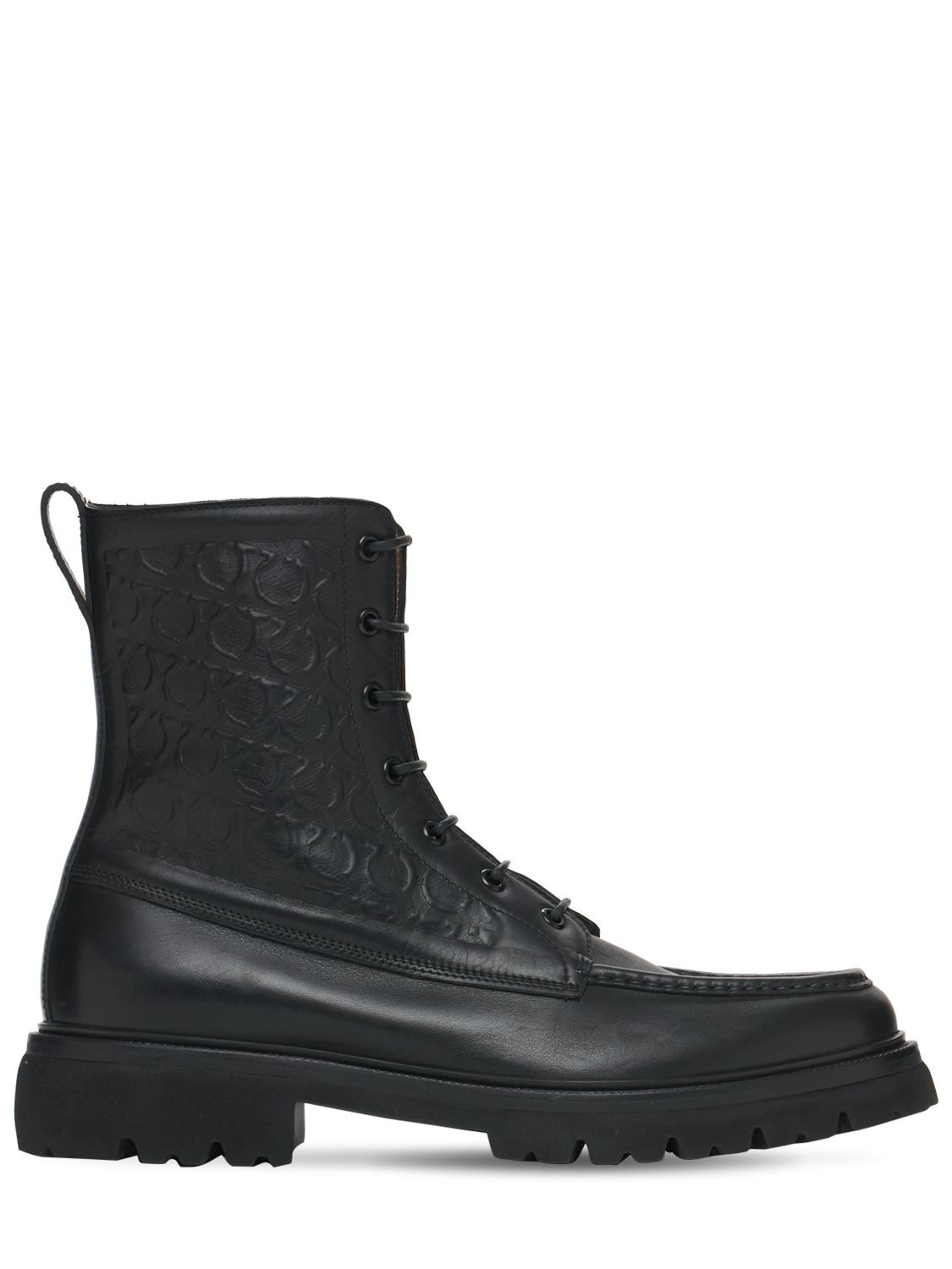 Ferragamo Naval 2 Logo Embossed Leather Boots In Black