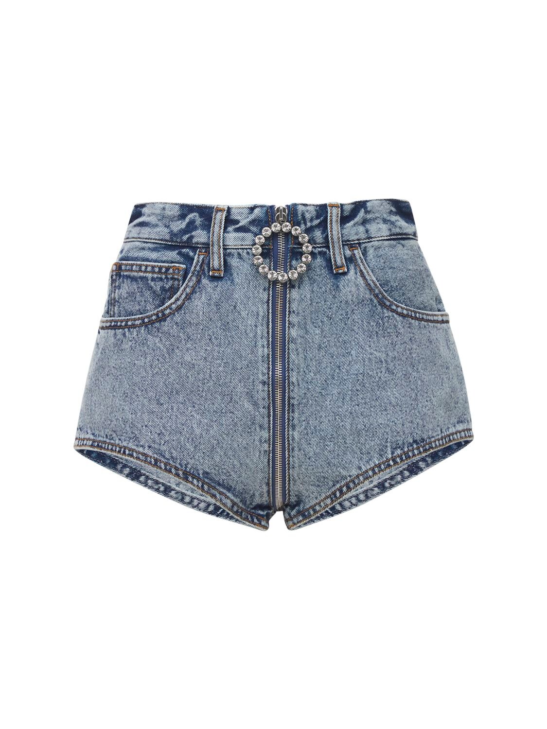 Embellished Cotton Denim Mini Shorts