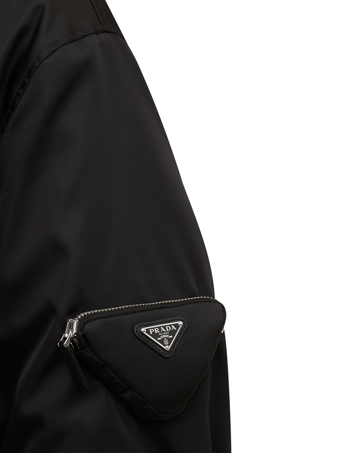 Shop Prada Logo Nylon Bomber In Black