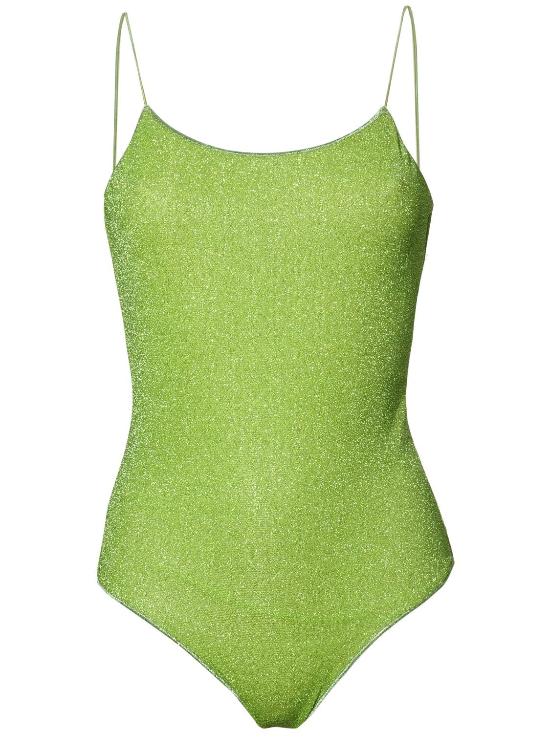 Oséree Swimwear Lumière Maillot Lurex One Piece Swimsuit In Lime Green ...