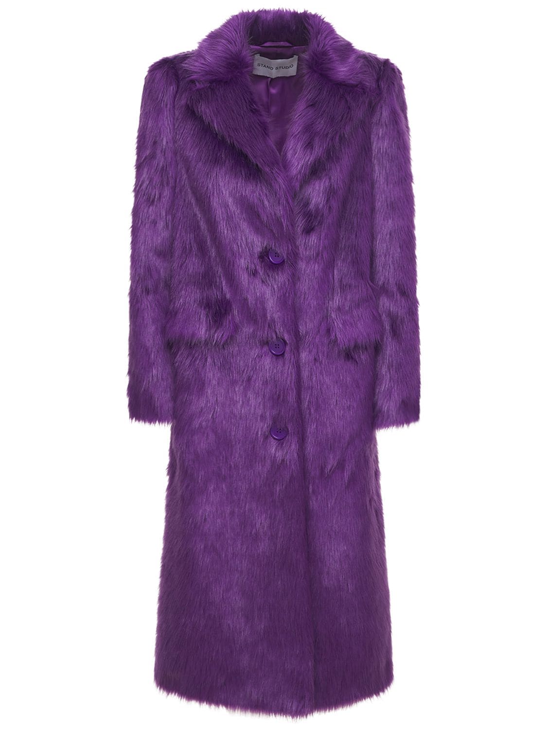 Stand Studio Kathy Faux Pony Hair Coat In Purple