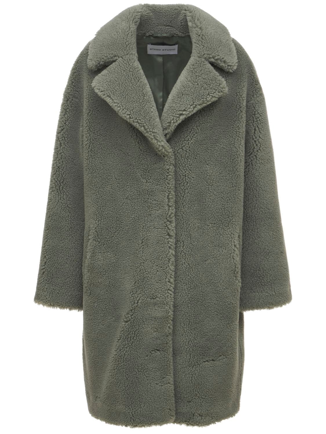 Stand Studio Camille Cocoon Faux Fur Teddy Coat In Green | ModeSens
