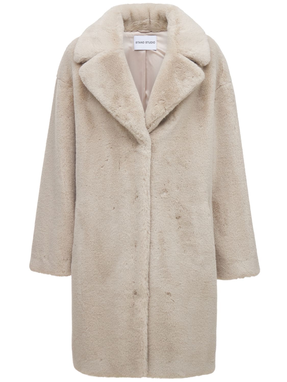 Stand Studio Camille Cocoon Soft Faux Fur Coat In Beige