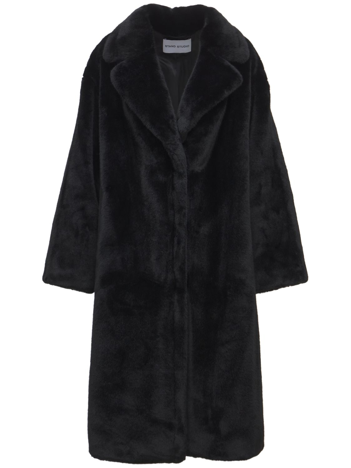 Stand Studio Maria Soft Faux Fur Coat In Black