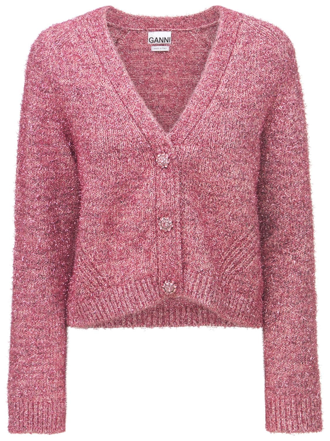GANNI - Glitter knit embellished cardigan - Pink | Luisaviaroma