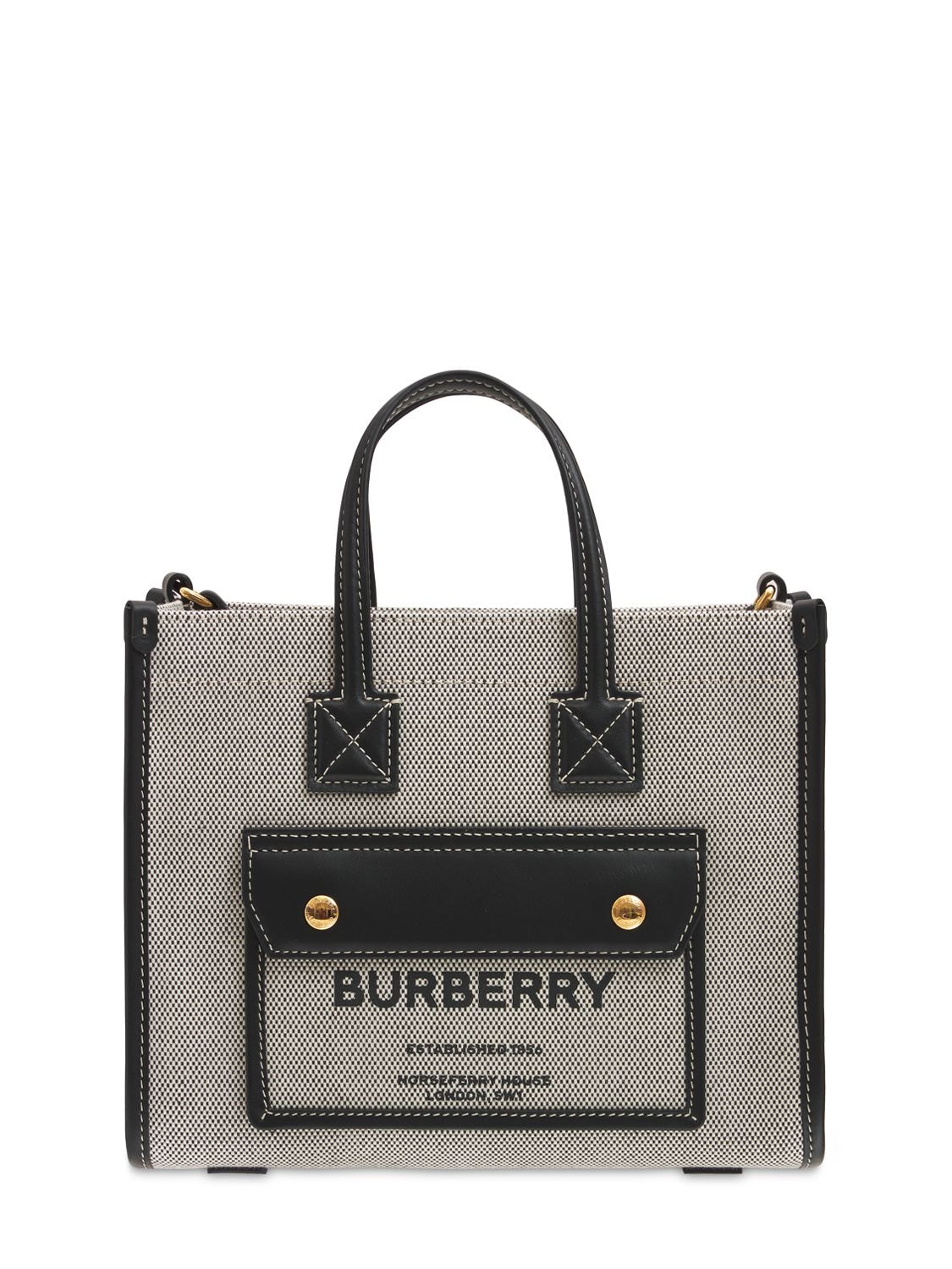 BURBERRY Mini Freya Leather & Canvas Tote Bag