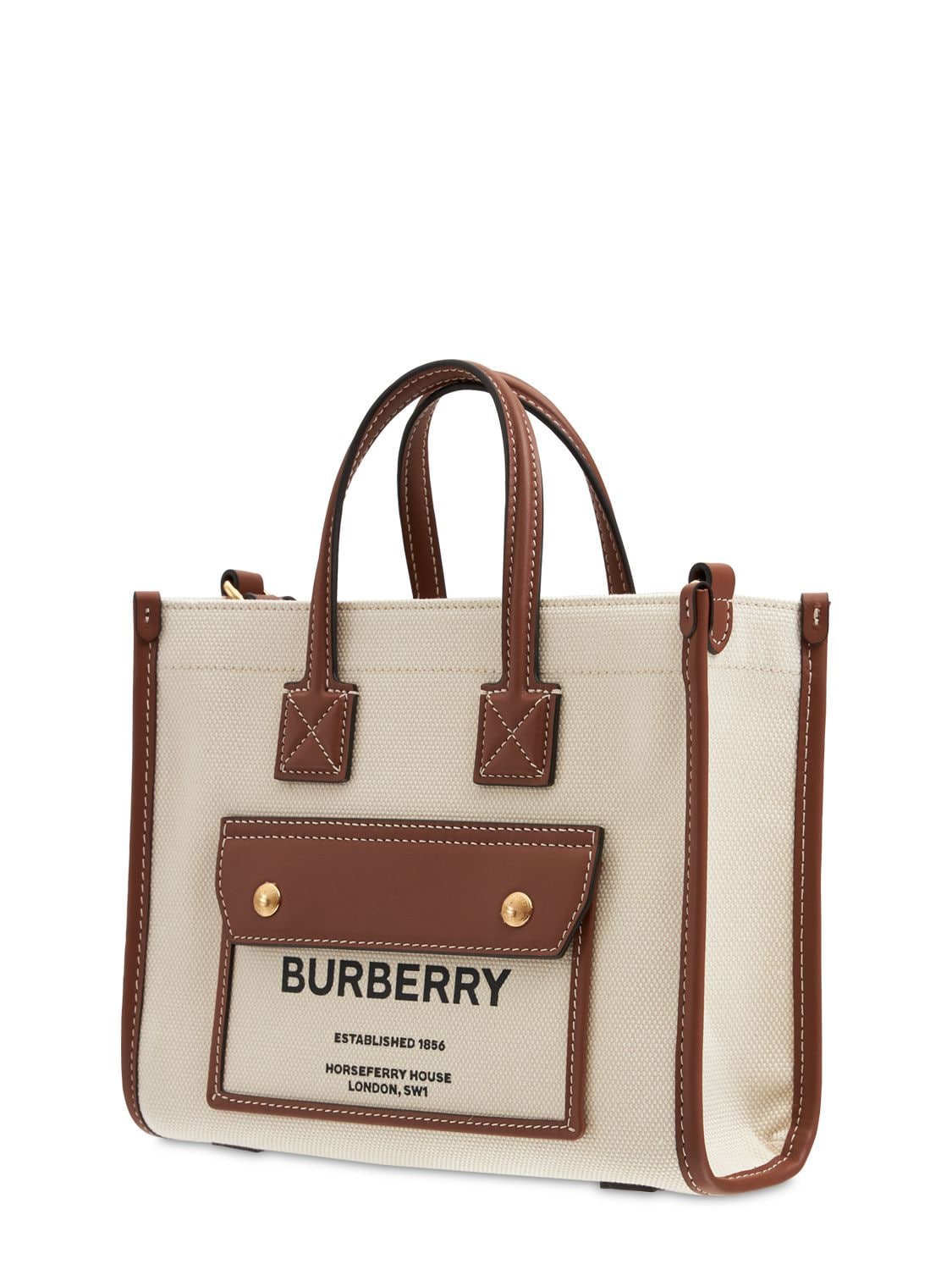 Burberry Freya Mini Leather-trimmed Printed Canvas Tote In Brown | ModeSens