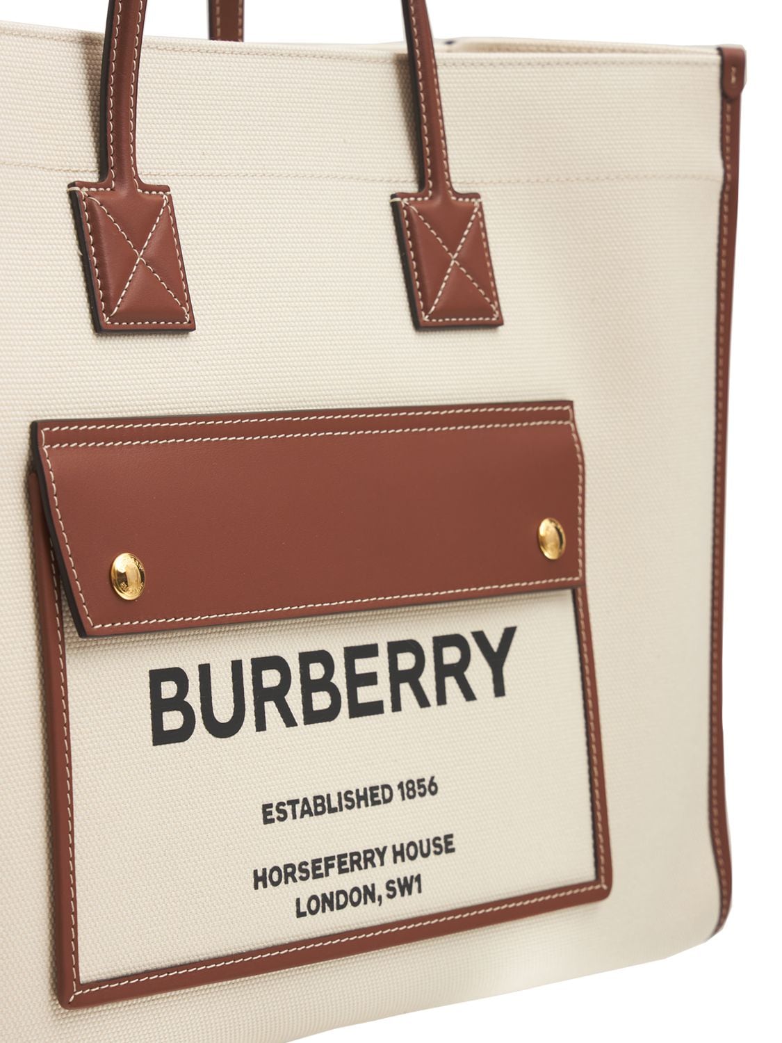 Shop Burberry Medium Freya Leather & Canvas Tote Bag In Natural,tan