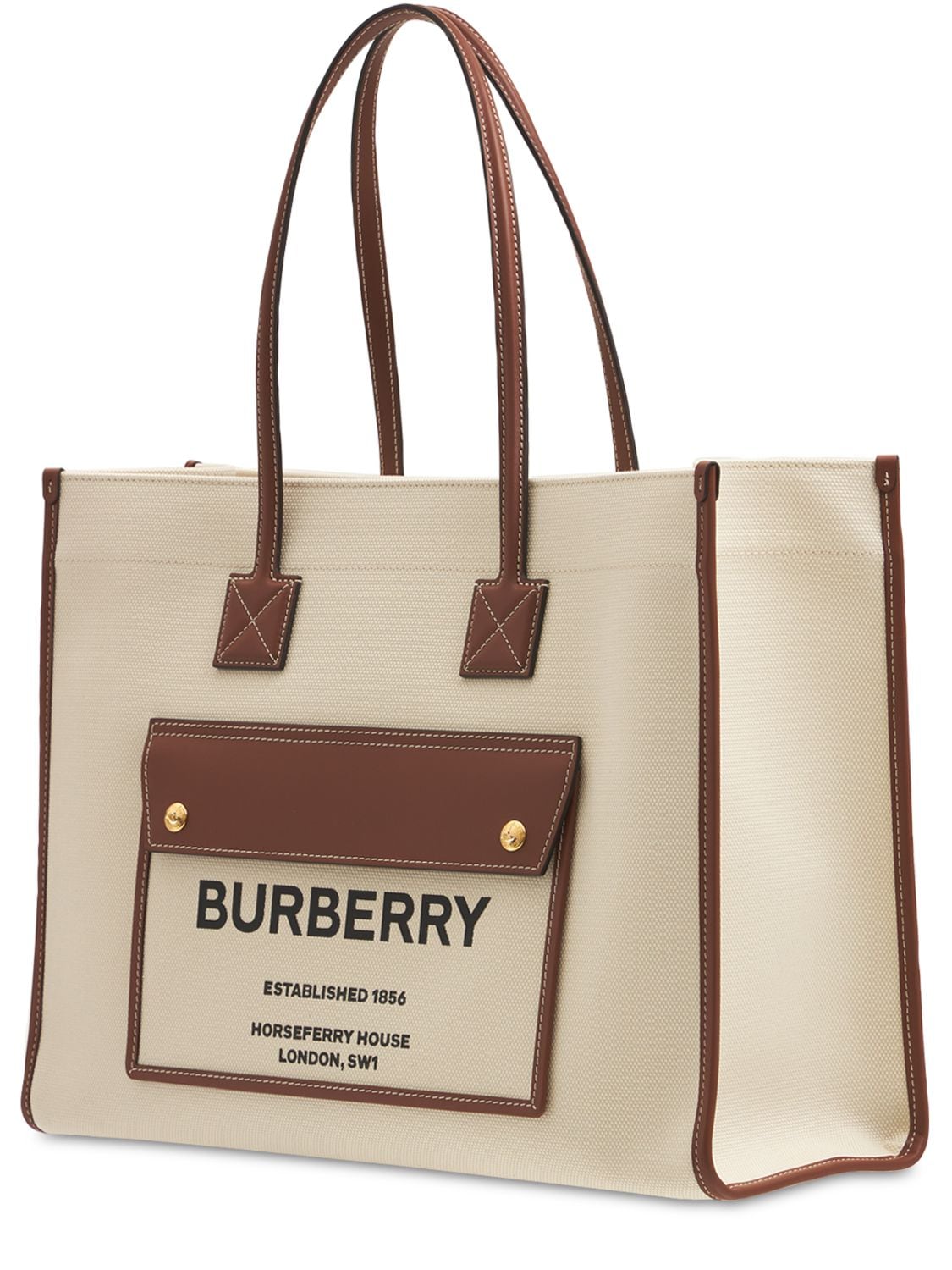 Shop Burberry Medium Freya Leather & Canvas Tote Bag In Natural,tan