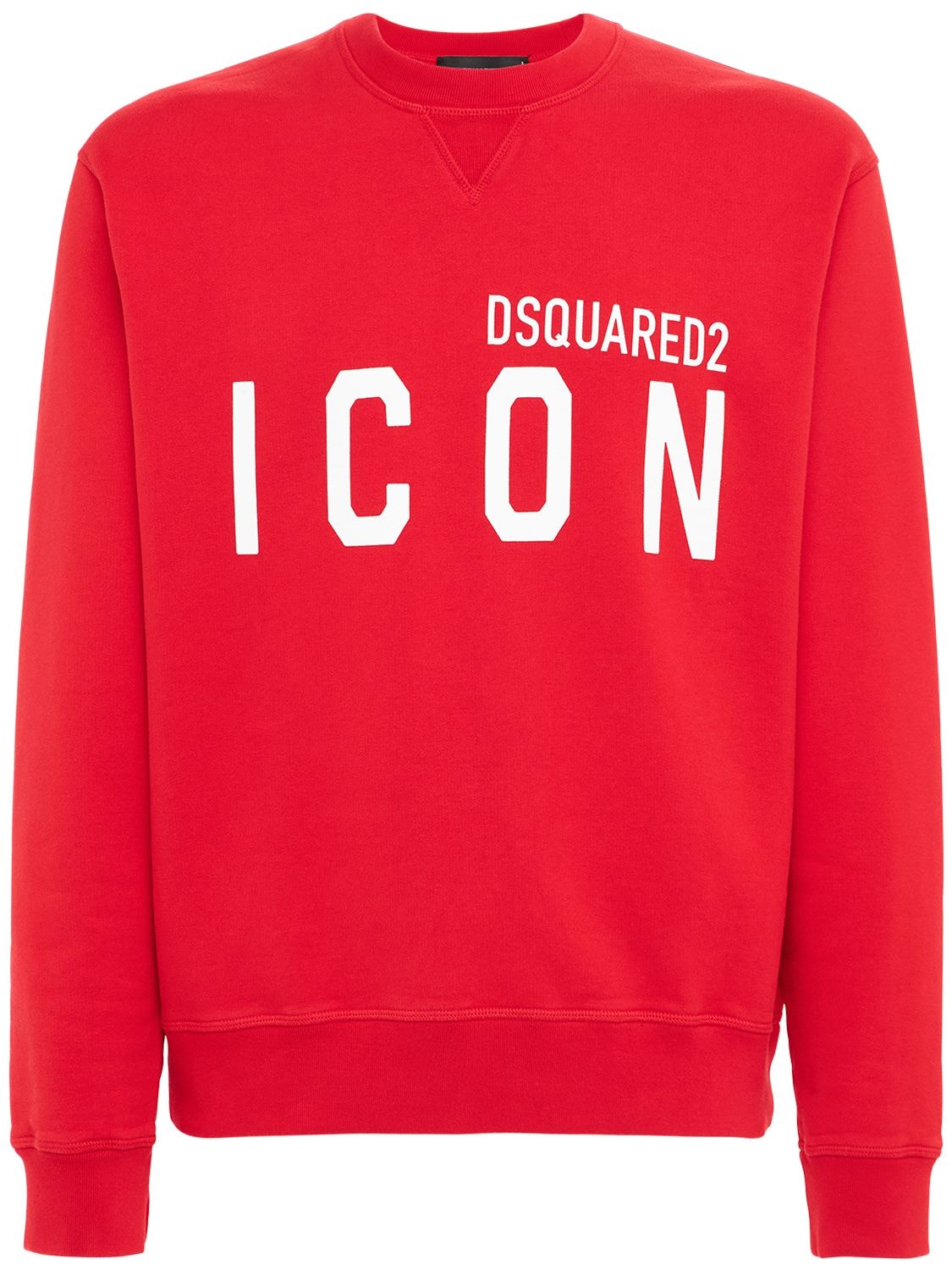Dsquared2 Logo Print Cotton Jersey Sweatshirt In 红色,白色