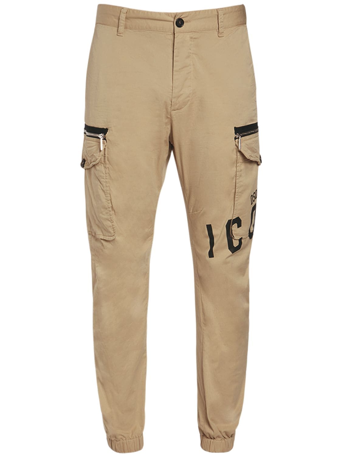 Dsquared2 Icon Print Stretch Cotton Twill Pants In Beige