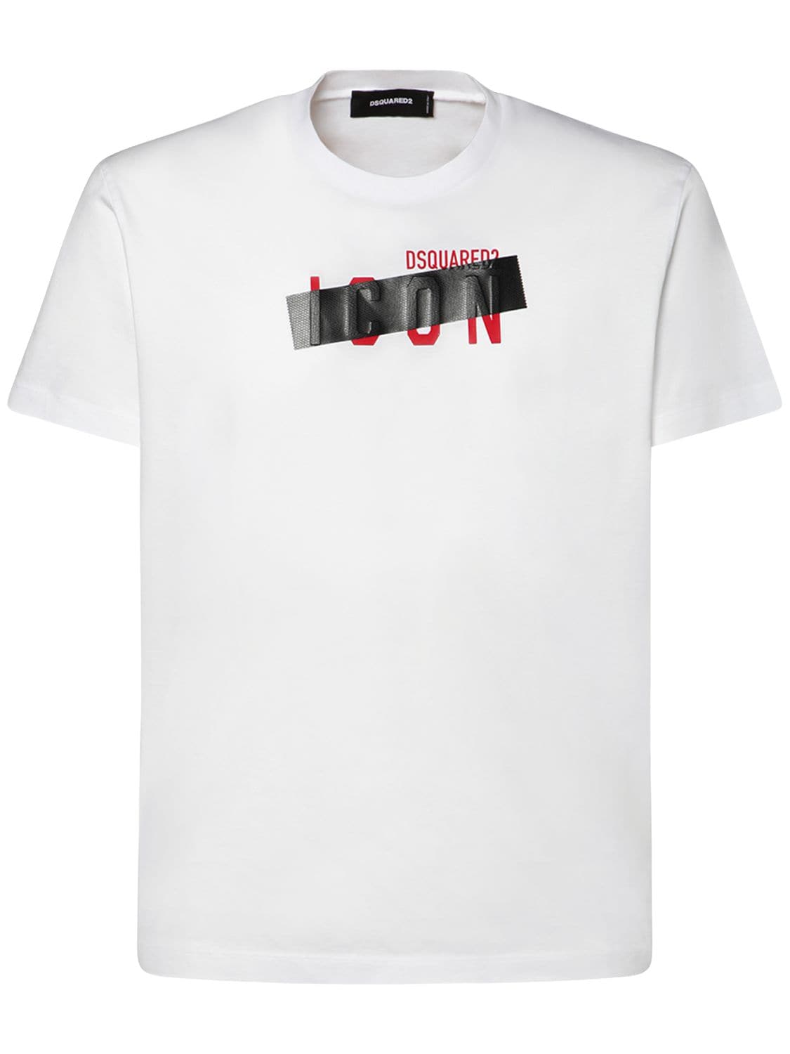 DSQUARED2 ICON PRINT TAPED COTTON JERSEY T-SHIRT,74IS3C013-MTAW0