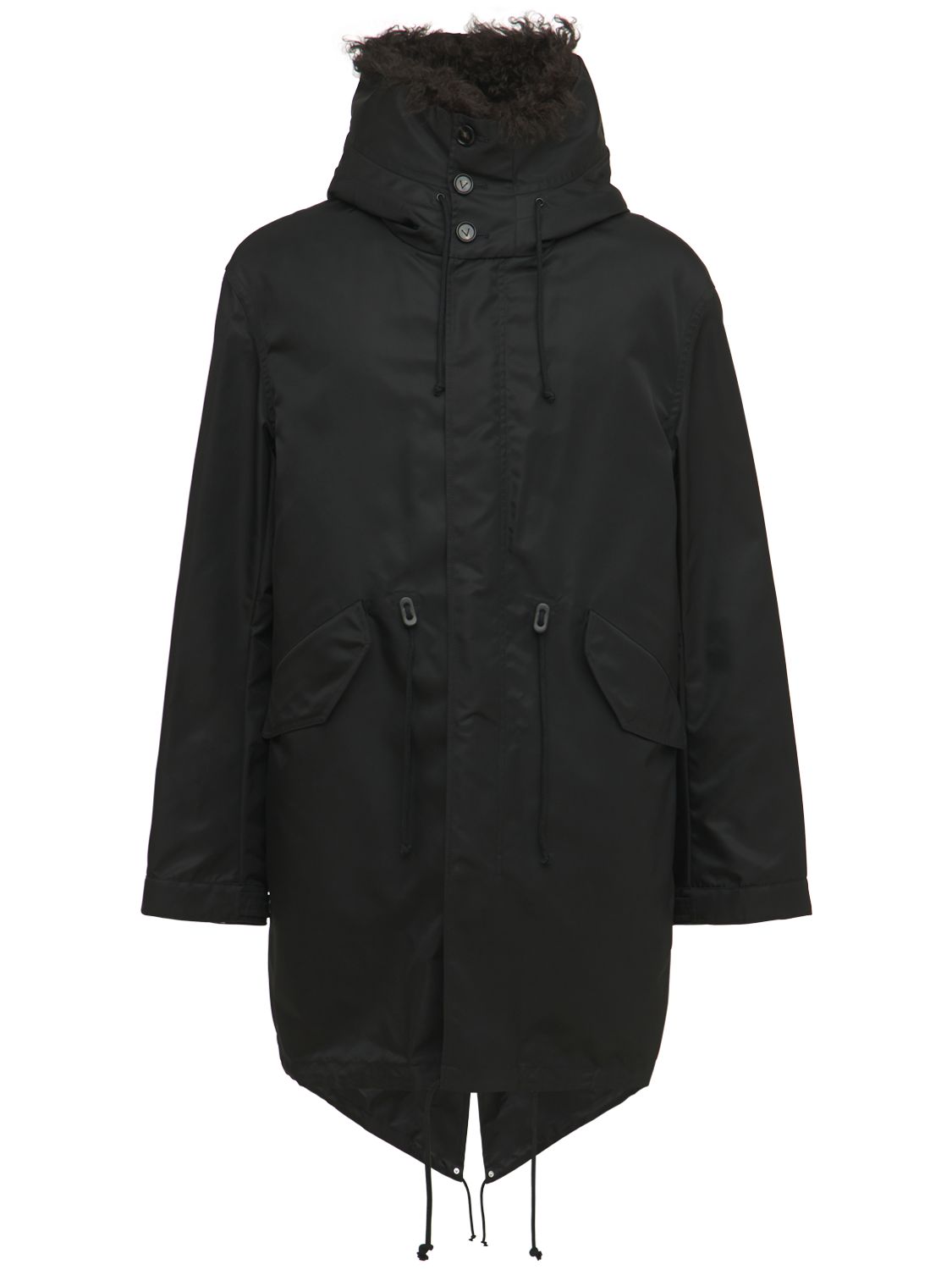 Bottega Veneta Shearling Hooded Parka In Black