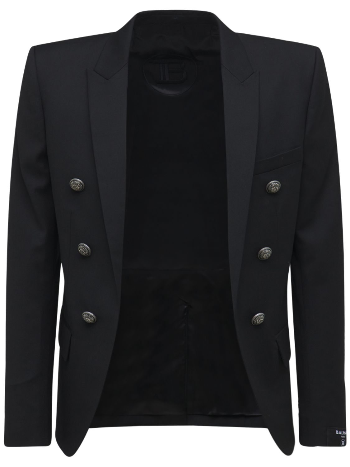 Balmain Double-breasted Wool Blazer In Black