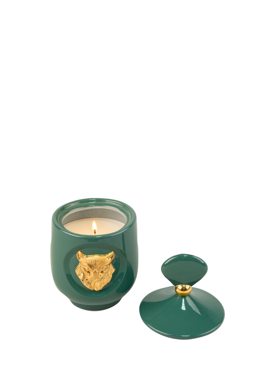 Lladrò Redwood Fire Lynx Candle In Green