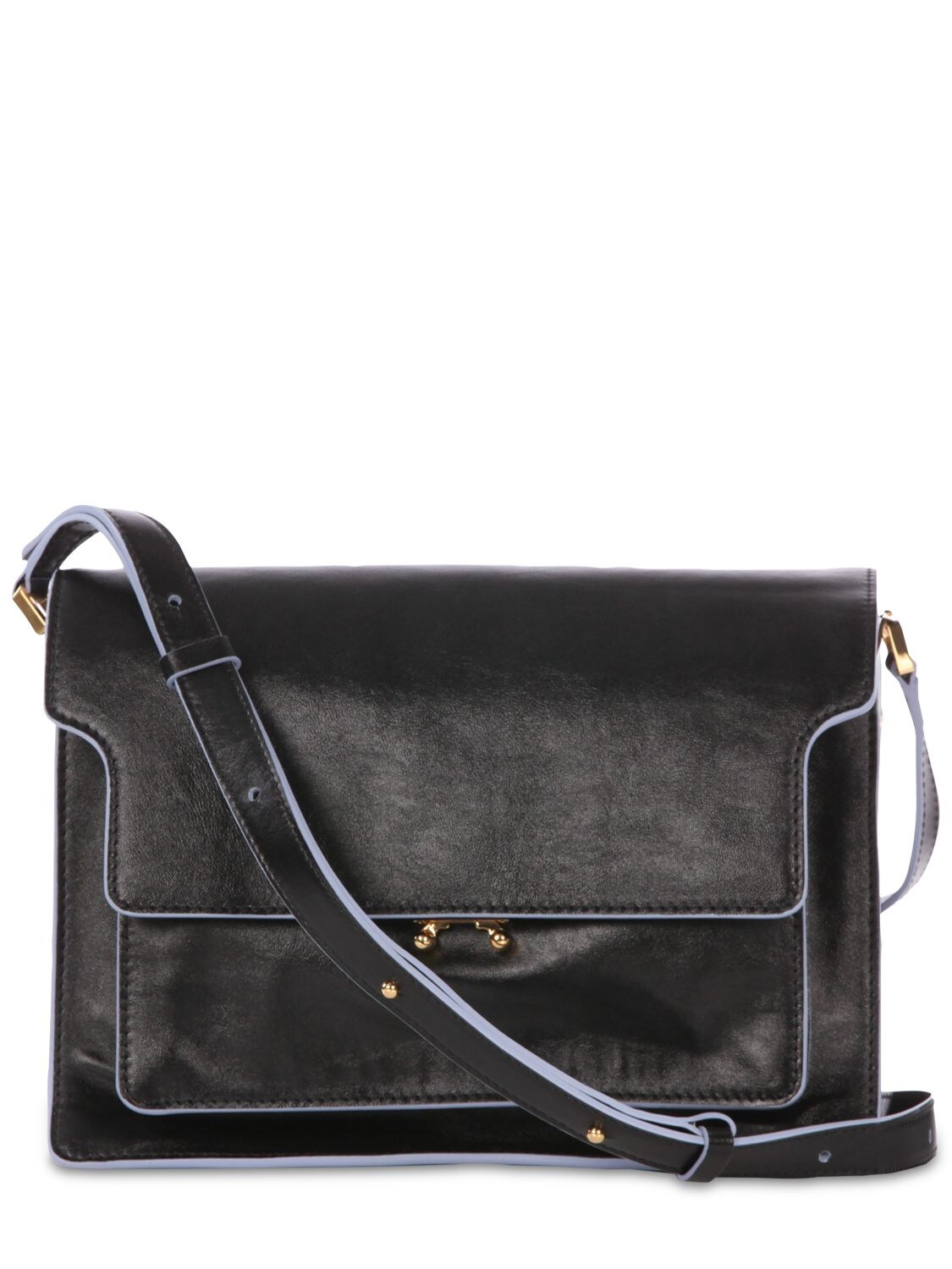 Marni Large Trunk Soft Leather Shoulder Bag In Black,dune