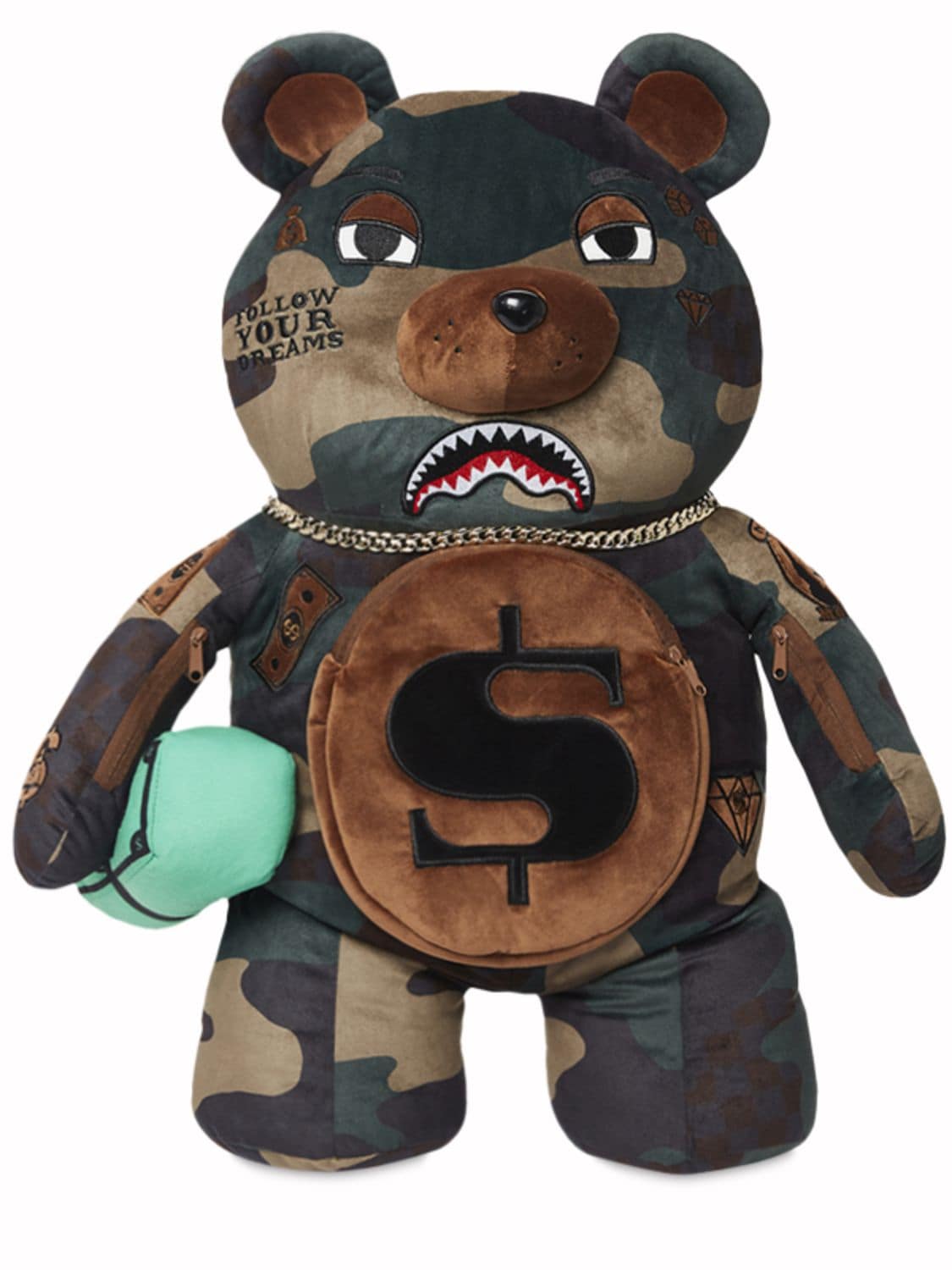 SPRAYGROUND Checks & Camo Teddy Bear Backpack - Camouflage