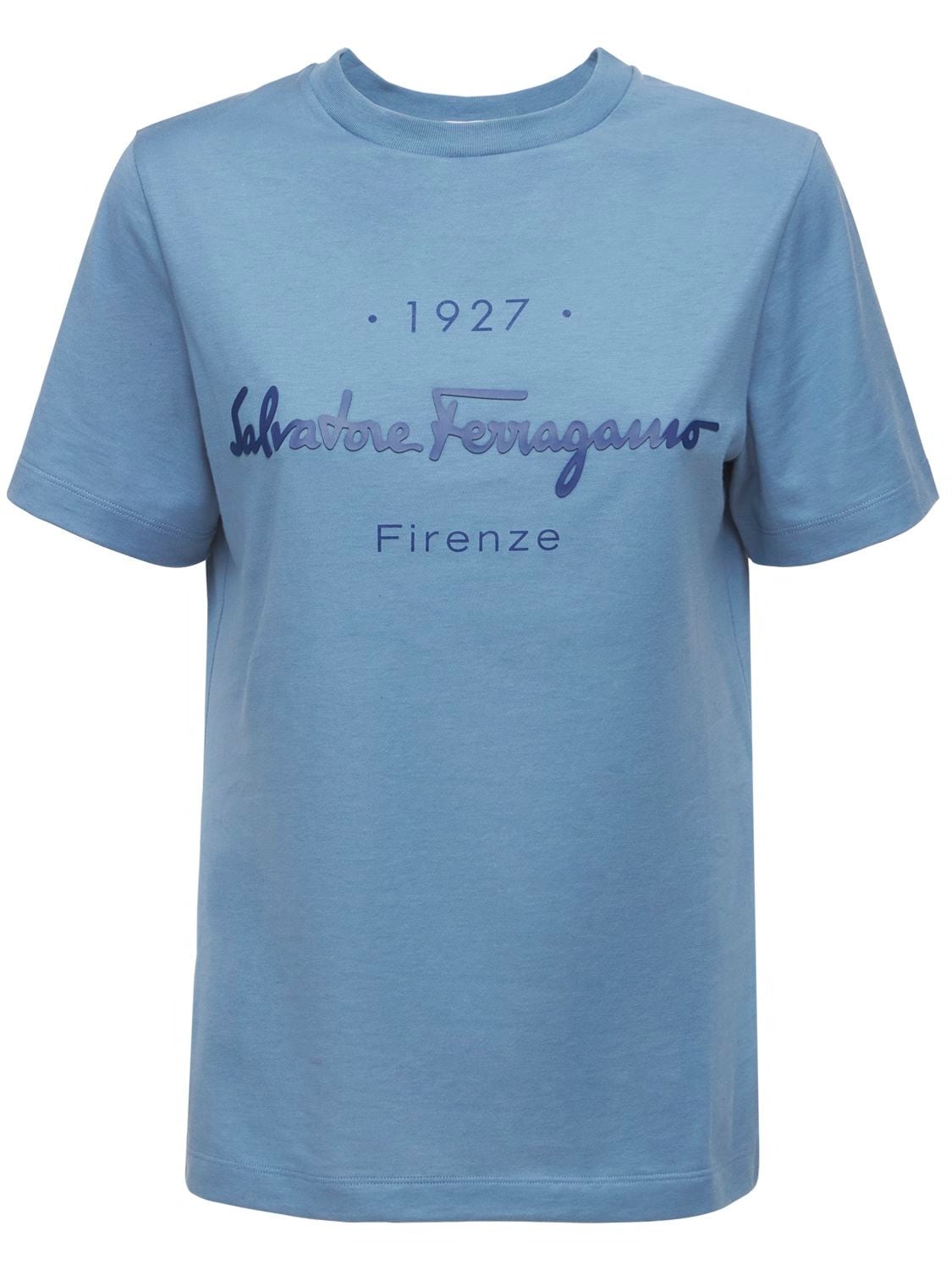 FERRAGAMO LOGO PRINT COTTON JERSEY T-SHIRT,74IW1A012-MDIY0