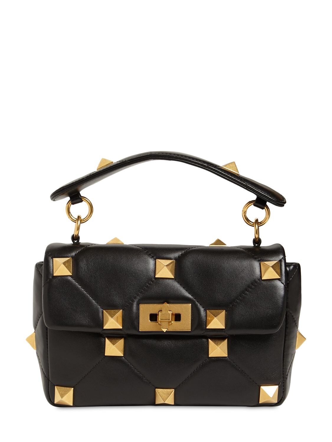 Valentino Garavani Medium Roman Stud Leather Shoulder Bag In Black
