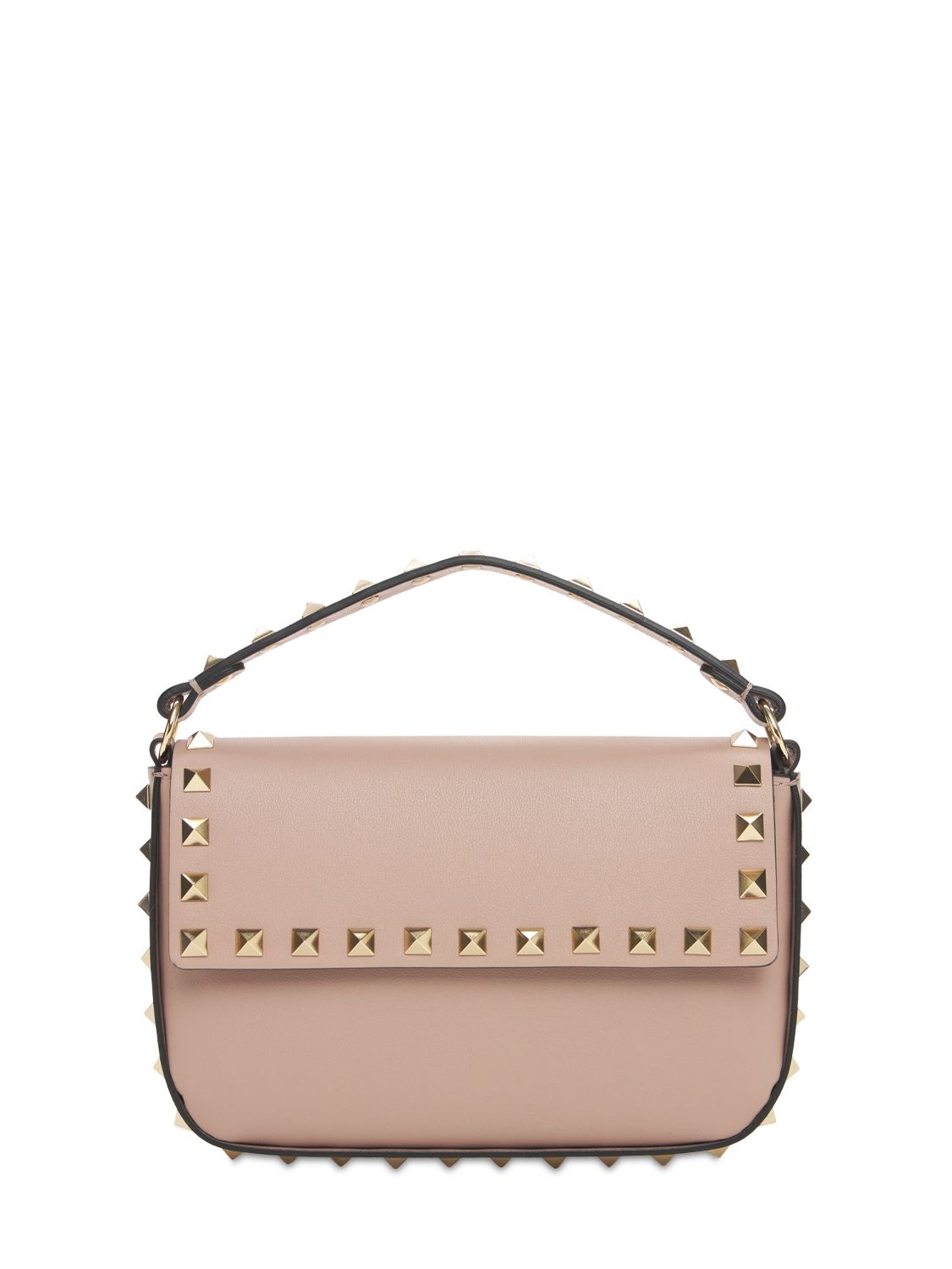 Valentino Garavani Small Leather Rockstud Top Handle Bag In Poudre