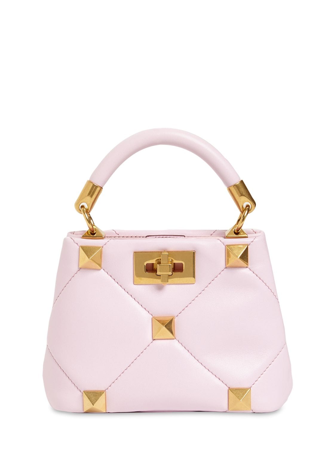 Valentino Garavani Mini Roman Stud Leather Bucket Bag In Rosa Boreale ...