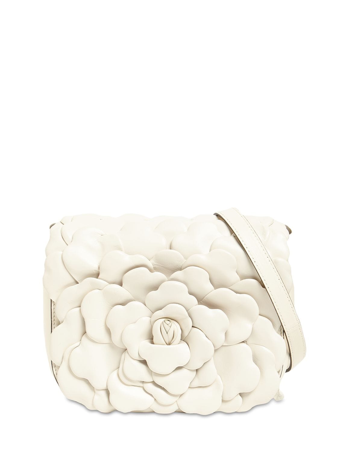 Valentino Garavani Atelier Petals Leather Shoulder Bag In Ivory