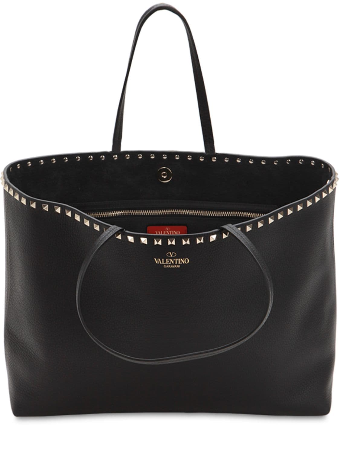 Shop Valentino Large Rockstud Leather Tote In Black