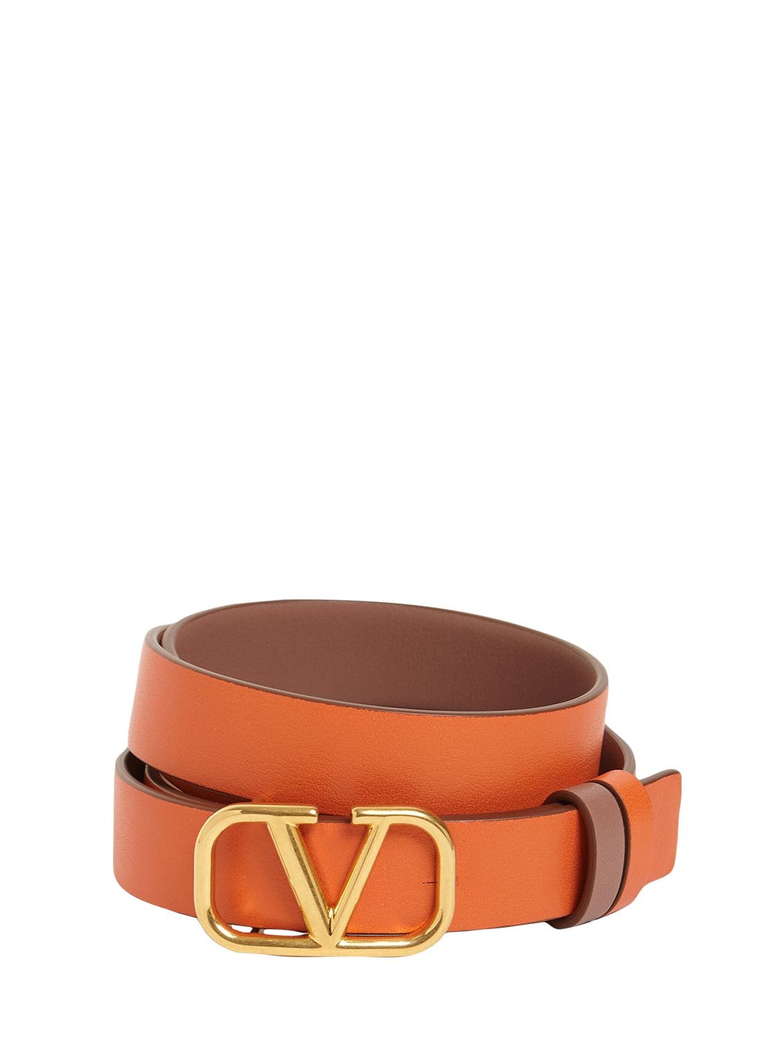Valentino Garavani 20cm Reversible V Logo Leather Belt In Nude,orange