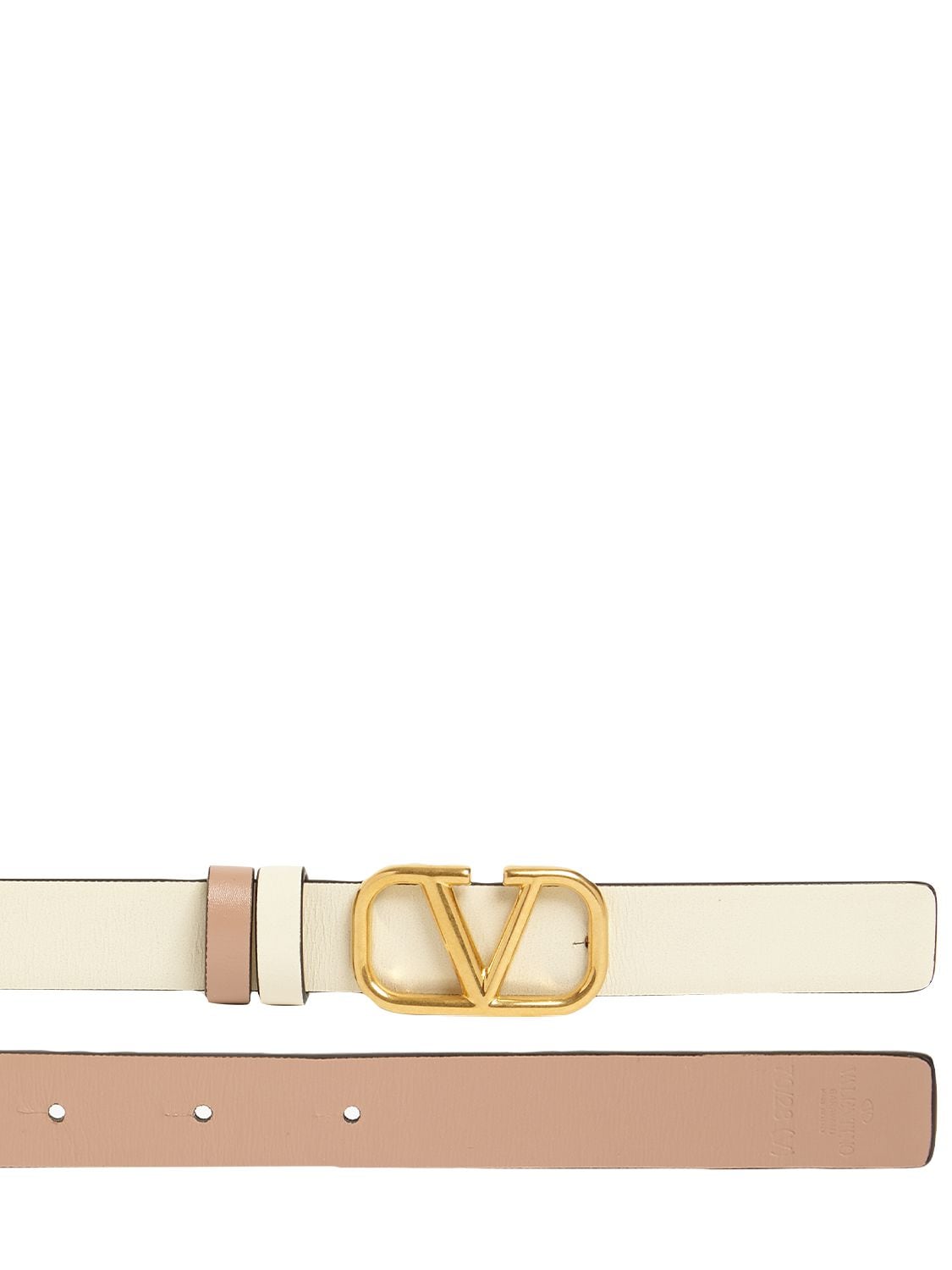 Shop Valentino 2cm Reversible Vlogo Leather Belt In Ivory,rosecanne