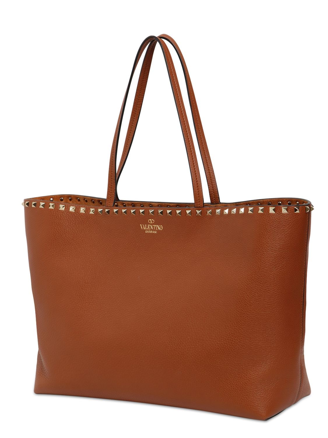 Shop Valentino Large Rockstud Leather Tote In Selleria